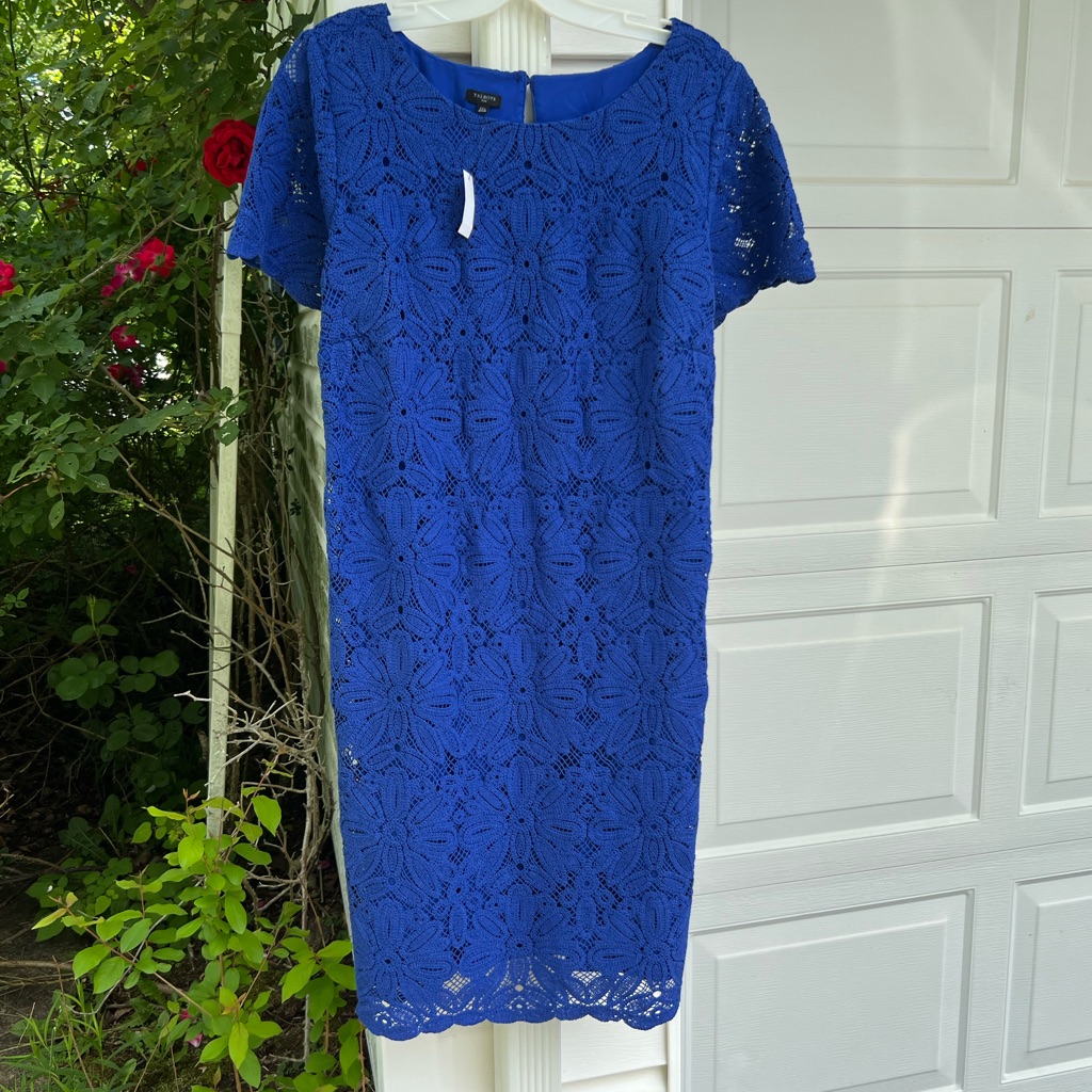 Nwt Talbots Gorgeous Royal Blue Floral Lace Lined Scalloped Hem Dress